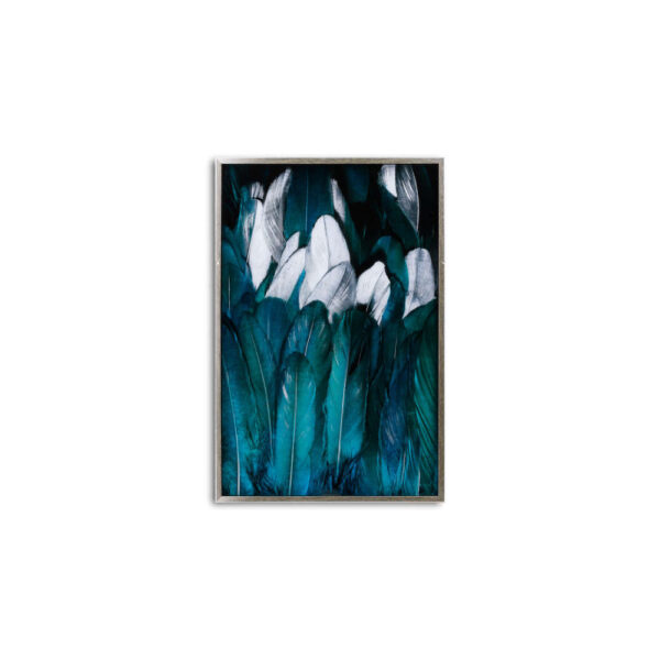 Blue Bird Feather Print Silver Glass Frame